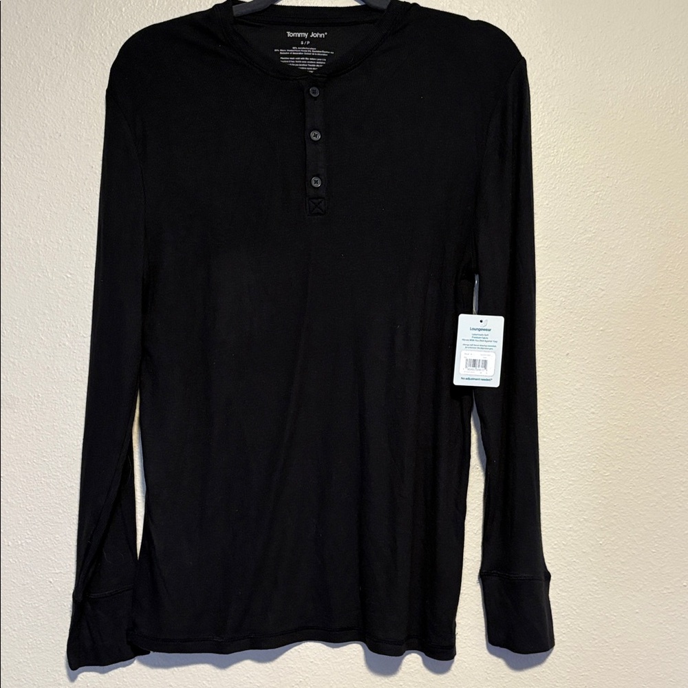 NEW NWT Tommy John Second Skin Lounge Long Sleeve Henley Black Small - Picture 4 of 9